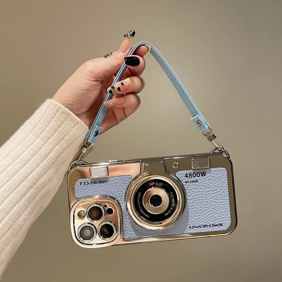 SupShell™ Retro Camera iPhone Case - TPU & Leather | Shockproof 3D Protection for Women - Blue - Supshell