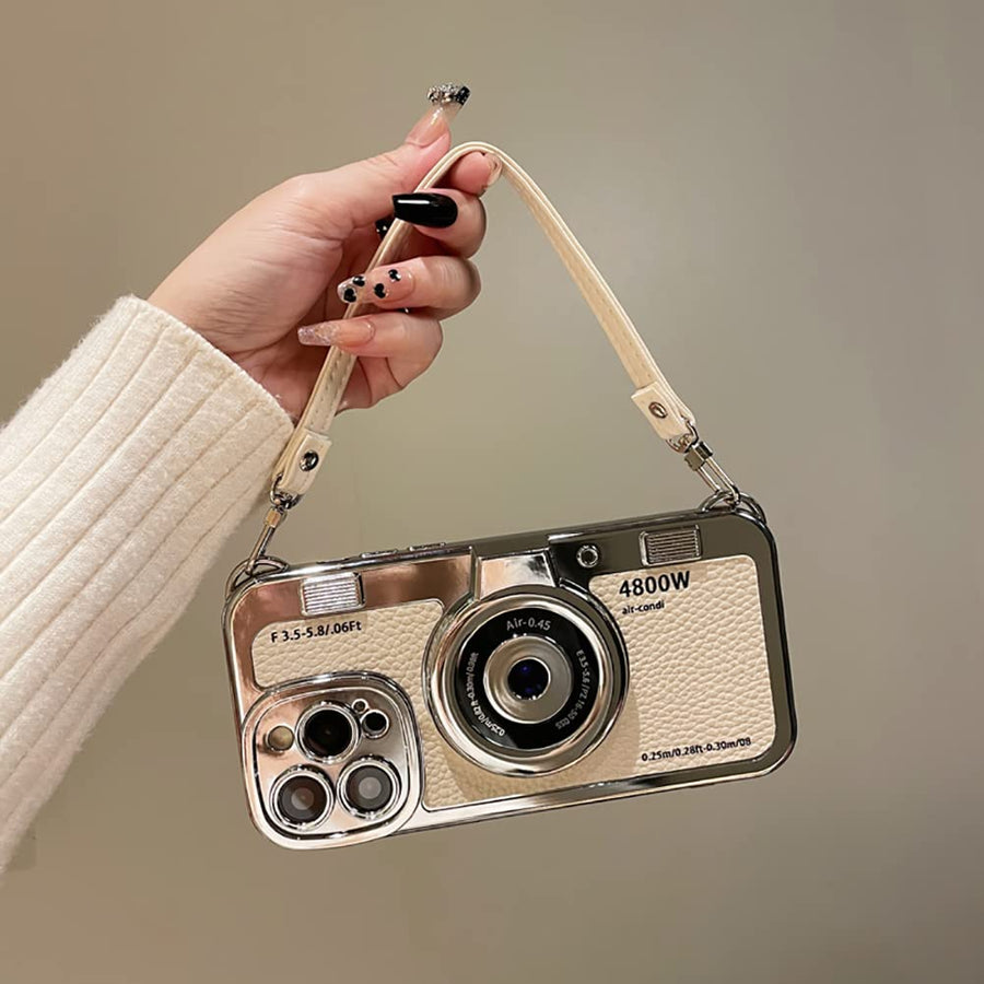 SupShell™ Retro Camera iPhone Case - TPU & Leather | Shockproof 3D Protection for Women - White - Supshell