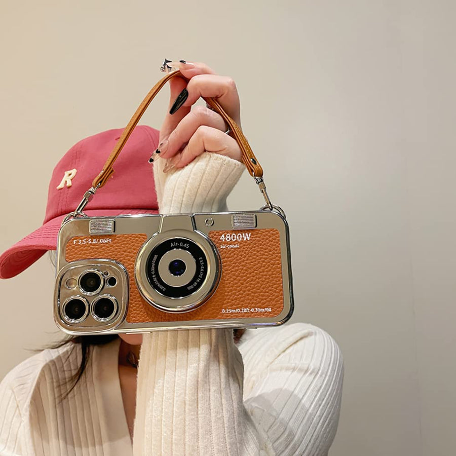 SupShell™ Retro Camera iPhone Case - TPU & Leather | Shockproof 3D Protection for Women - Brown - Supshell