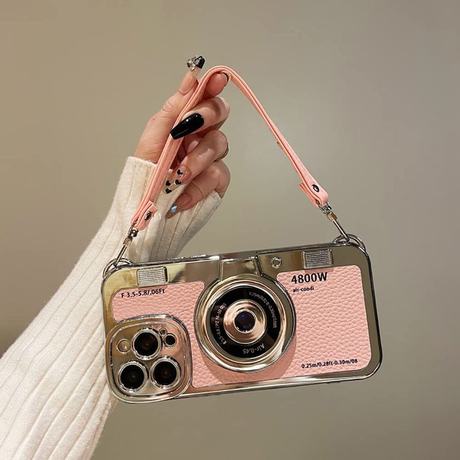 SupShell™ Retro Camera iPhone Case - TPU & Leather | Shockproof 3D Protection for Women - Pink - Supshell