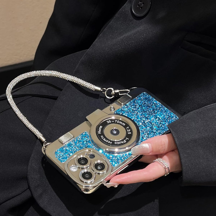SupShell™ Retro Camera iPhone Case - TPU & Leather | Shockproof 3D Protection for Women - Diamond Blue - Supshell