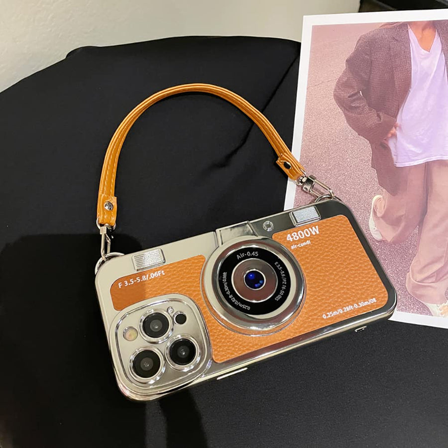 SupShell™ Retro Camera iPhone Case - TPU & Leather | Shockproof 3D Protection for Women - Brown - Supshell