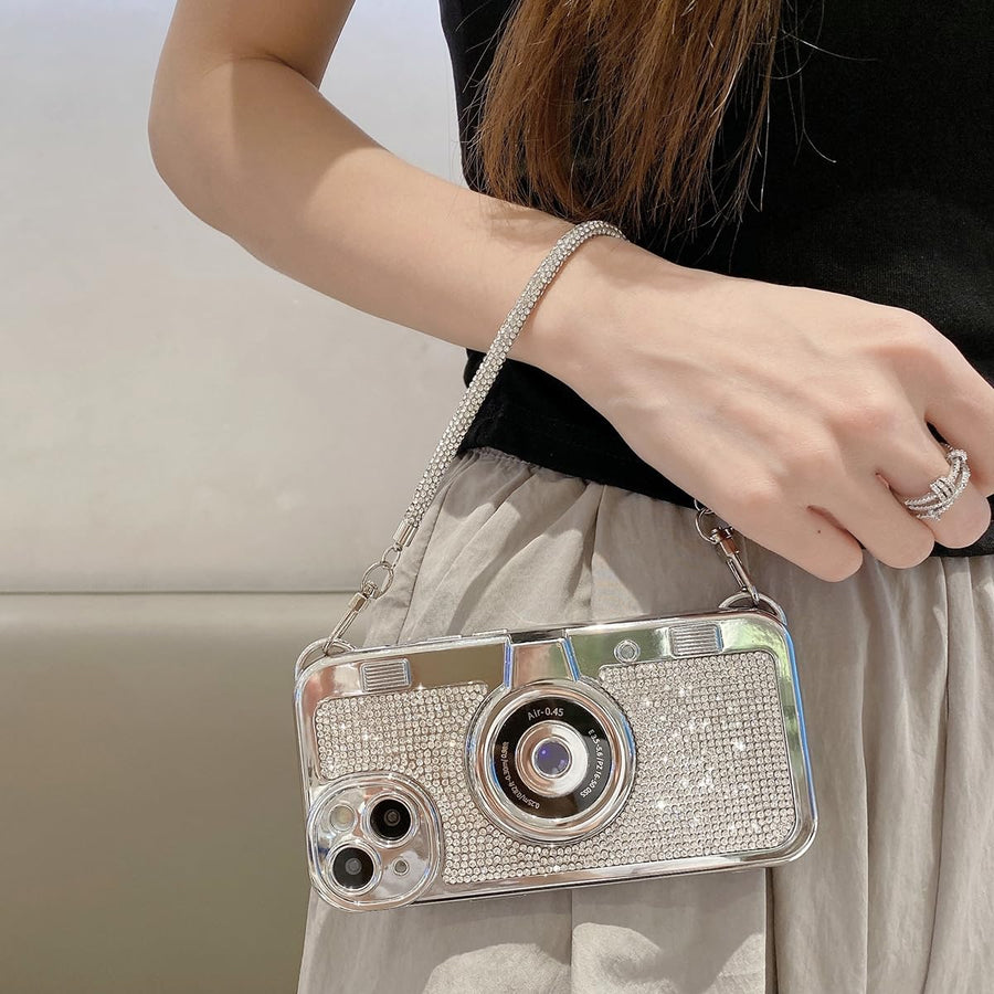 SupShell™ Retro Camera iPhone Case - TPU & Leather | Shockproof 3D Protection for Women - Diamond White - Supshell