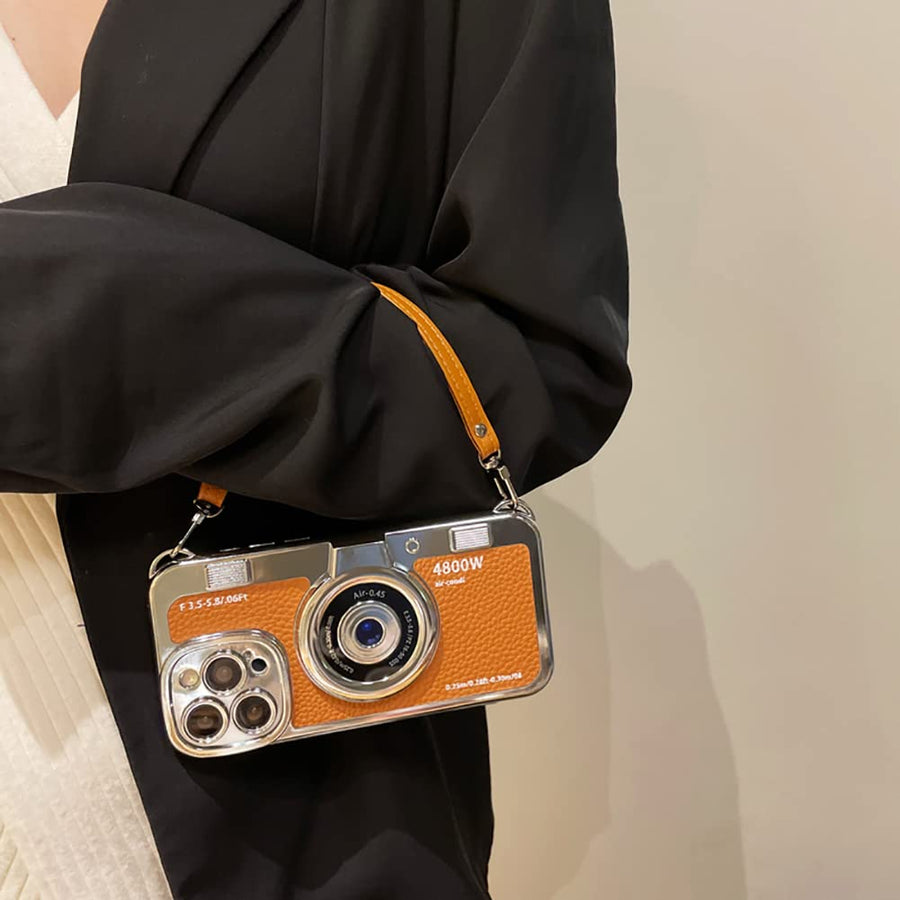 SupShell™ Retro Camera iPhone Case - TPU & Leather | Shockproof 3D Protection for Women - Brown - Supshell