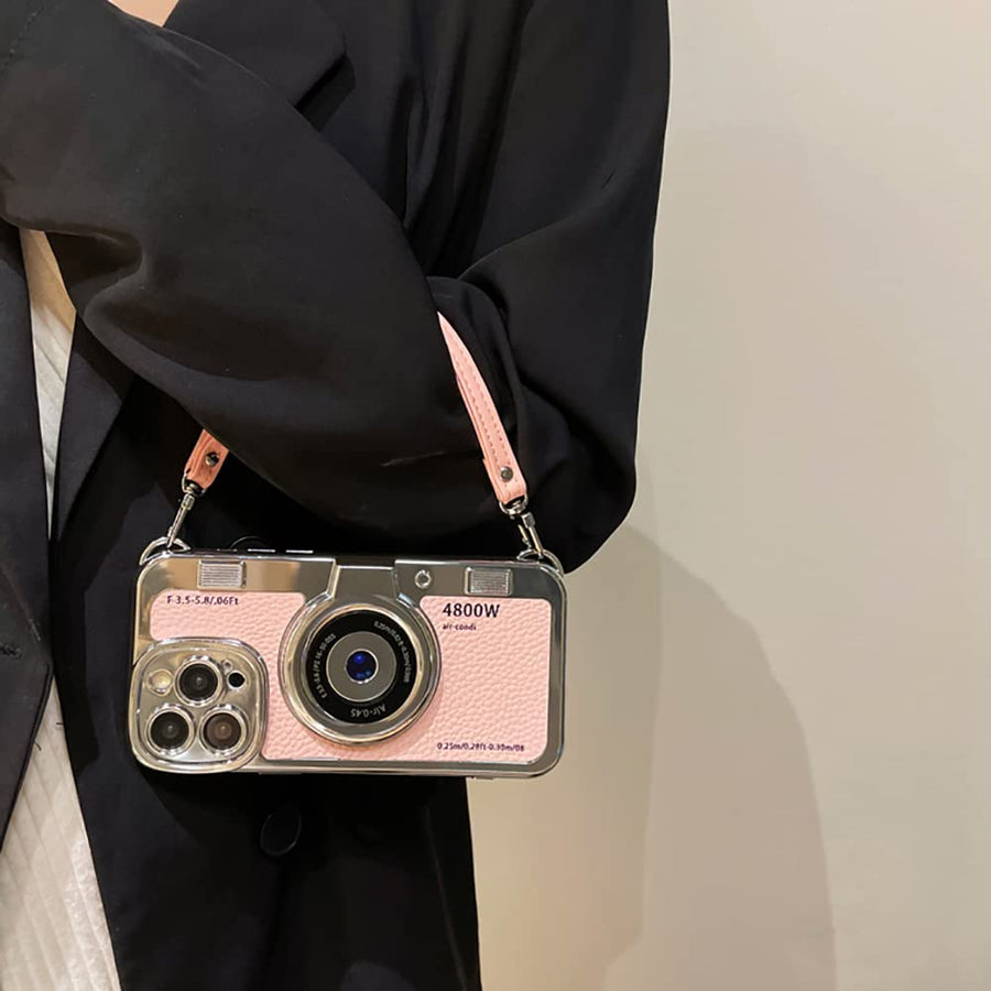 SupShell™ Retro Camera iPhone Case - TPU & Leather | Shockproof 3D Protection for Women - Pink - Supshell