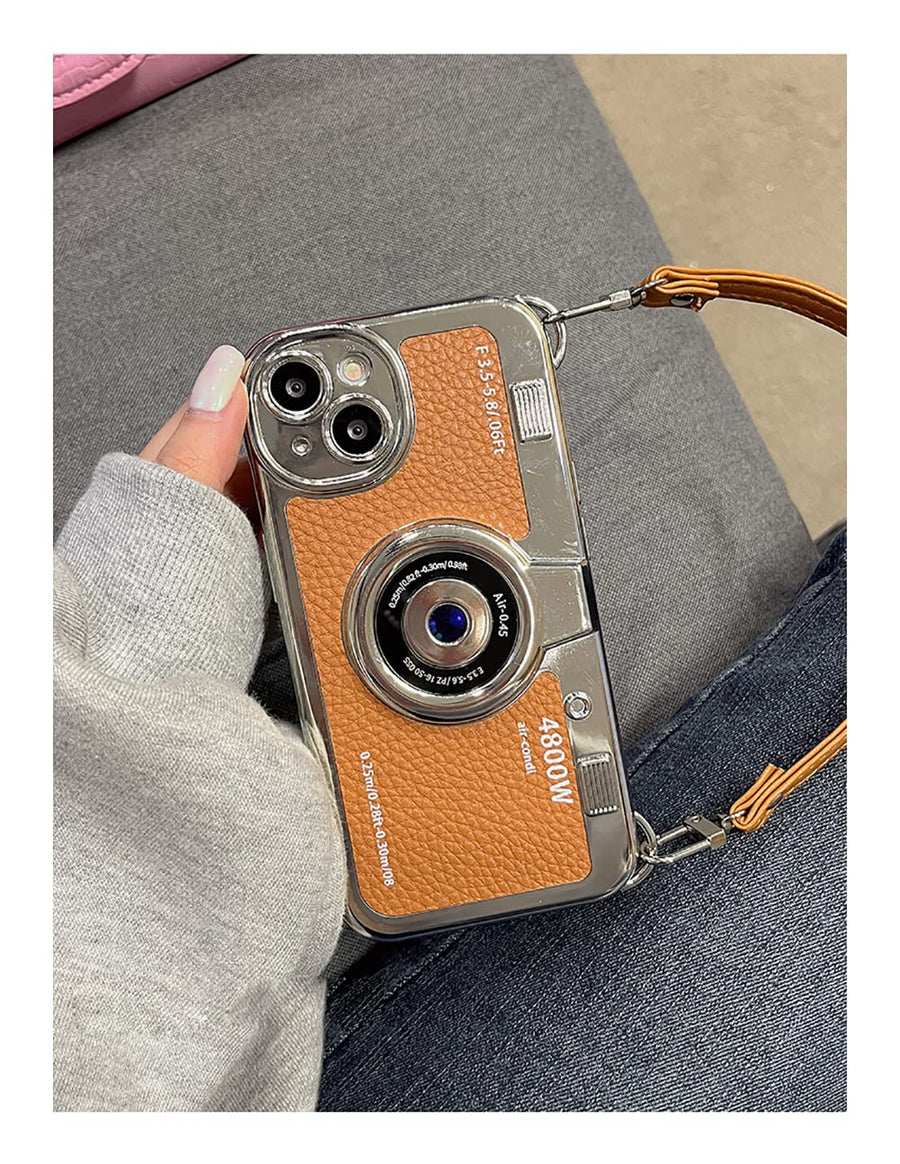 SupShell™ Retro Camera iPhone Case - TPU & Leather | Shockproof 3D Protection for Women - Brown - Supshell