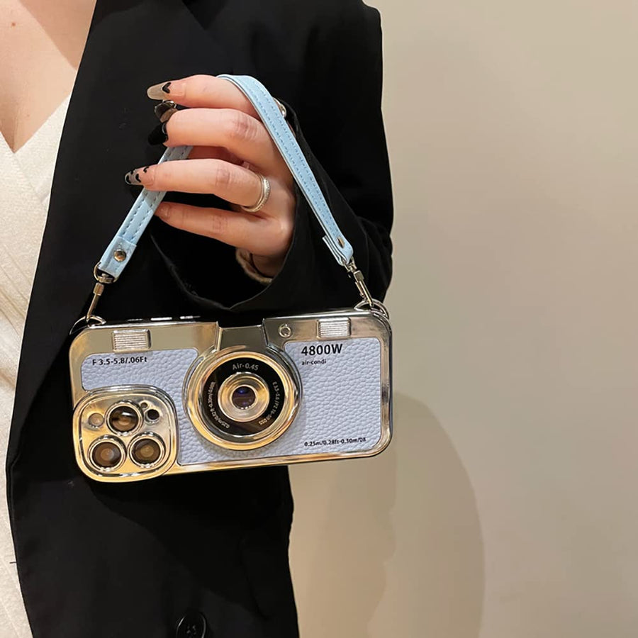 SupShell™ Retro Camera iPhone Case - TPU & Leather | Shockproof 3D Protection for Women - Blue - Supshell