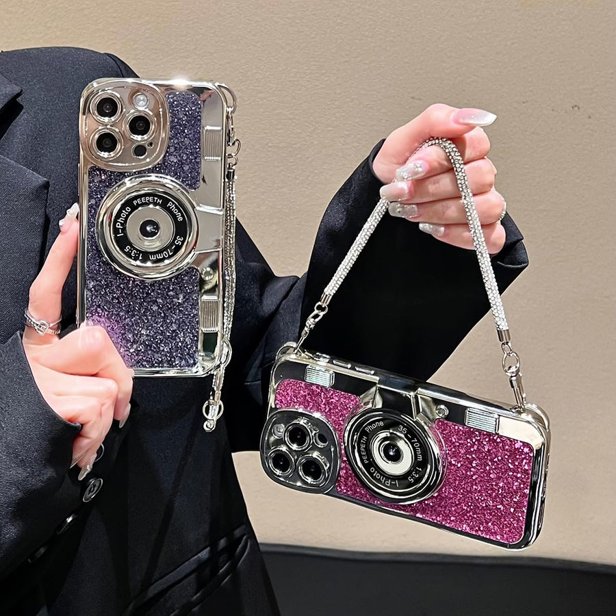 SupShell™ Retro Camera iPhone Case - TPU & Leather | Shockproof 3D Protection for Women - Diamond Purple - Supshell