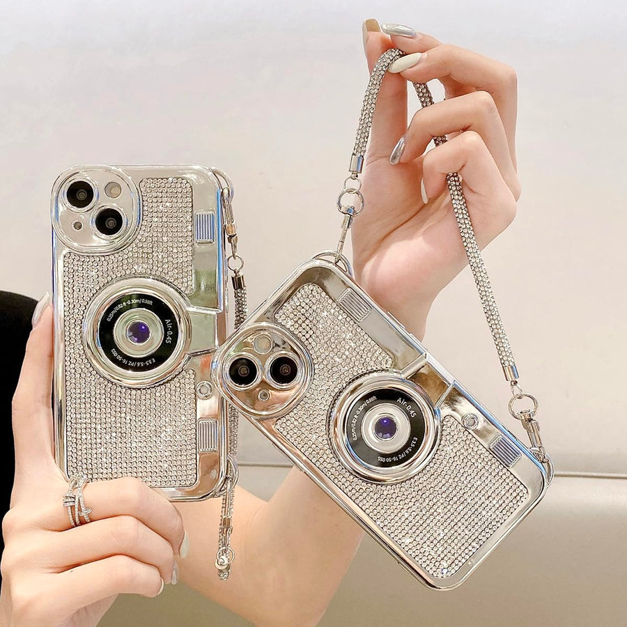 SupShell™ Retro Camera iPhone Case - TPU & Leather | Shockproof 3D Protection for Women - Diamond White - Supshell