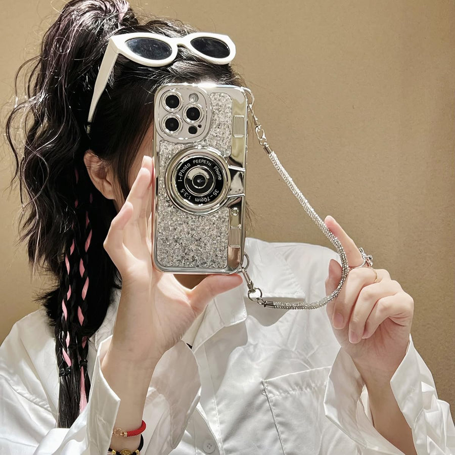 SupShell™ Retro Camera iPhone Case - TPU & Leather | Shockproof 3D Protection for Women - Diamond Purple - Supshell