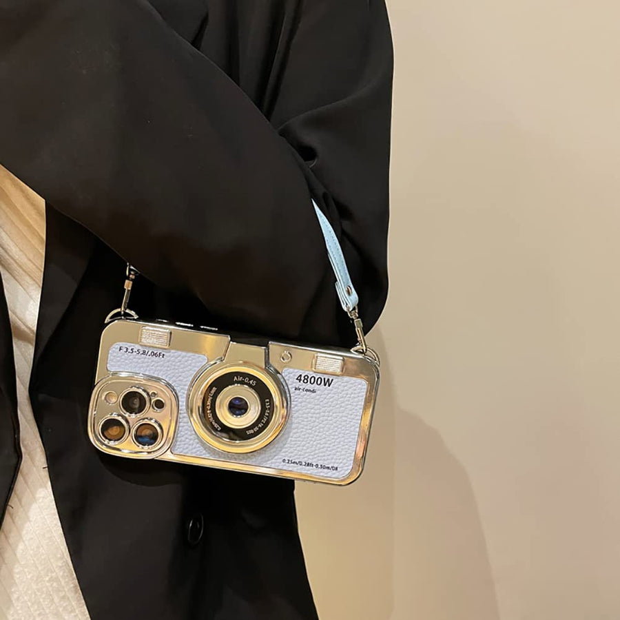 SupShell™ Retro Camera iPhone Case - TPU & Leather | Shockproof 3D Protection for Women - Blue - Supshell