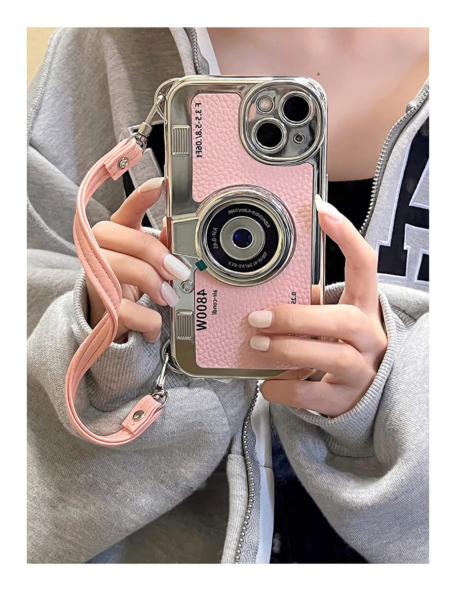 SupShell™ Retro Camera iPhone Case - TPU & Leather | Shockproof 3D Protection for Women - Pink - Supshell