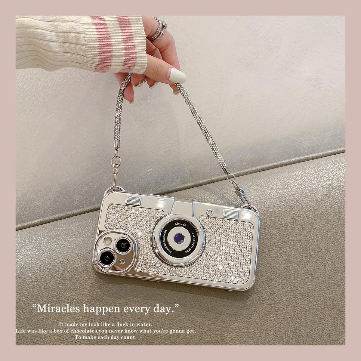 SupShell™ Retro Camera iPhone Case - TPU & Leather | Shockproof 3D Protection for Women - Diamond White - Supshell